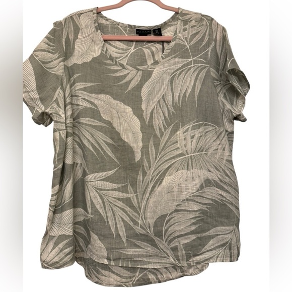 Tahari Palm Print  Linen Blouse - Picture 1 of 6